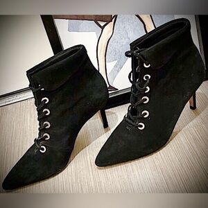Ulla Johnson Heeled Booties Black Suede lace up pointed toe EU size 37 = US 7